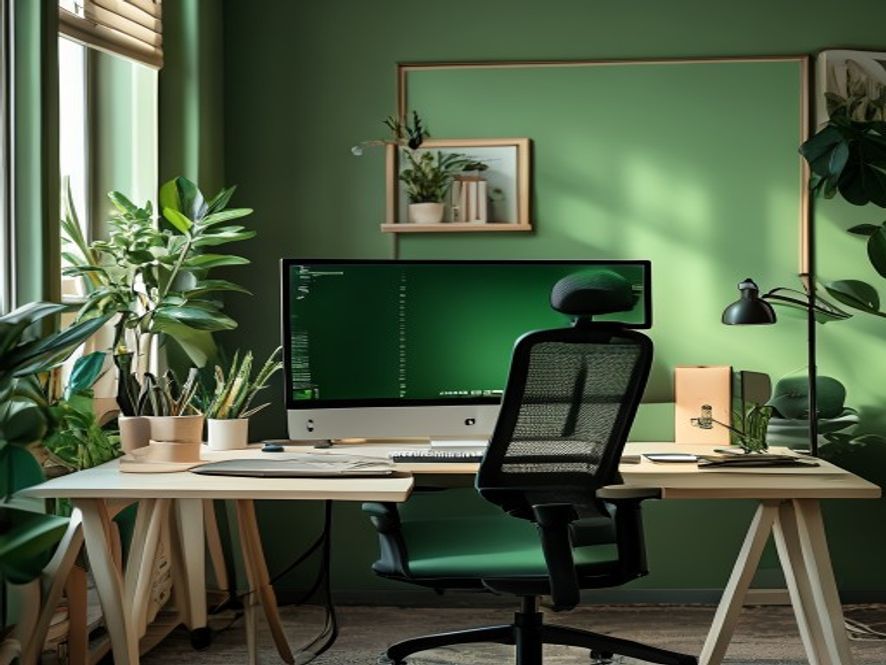 Bureauopstelling met monitor op juiste hoogte, ergonomische stoel en voetsteun